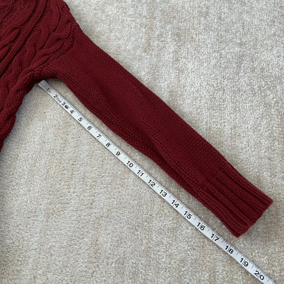 Forever 21 Cotton Chunky Cable Knit Red V-Neck Long Tunic Sweater S - Picture 8 of 9
